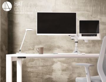 HAT monitor arm and laptop arm on adj height table desk