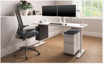 Hat Adjustable Table with Mobile File Ped & Dual Monitor Mover